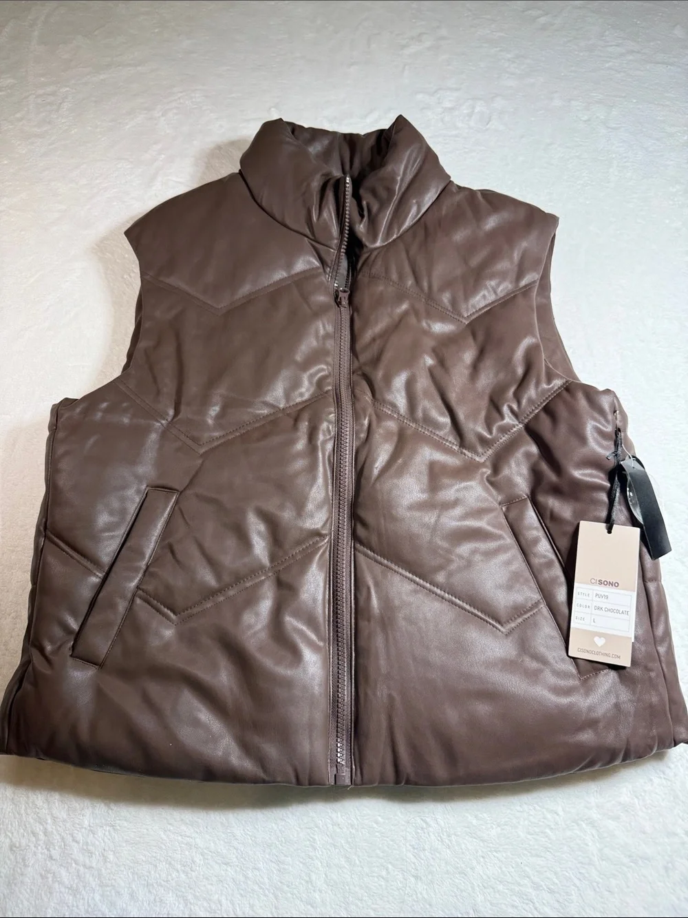Ci Sono Brown Vegan Leather Puffer Vest